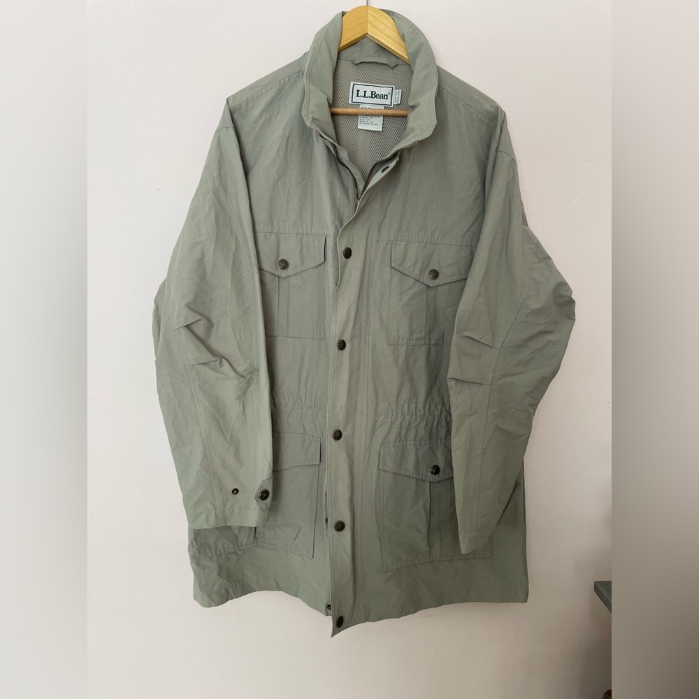 Vintage LL Bean Men's Khaki Safari Army Utility Field Cargo Jacket Sz XL Tall